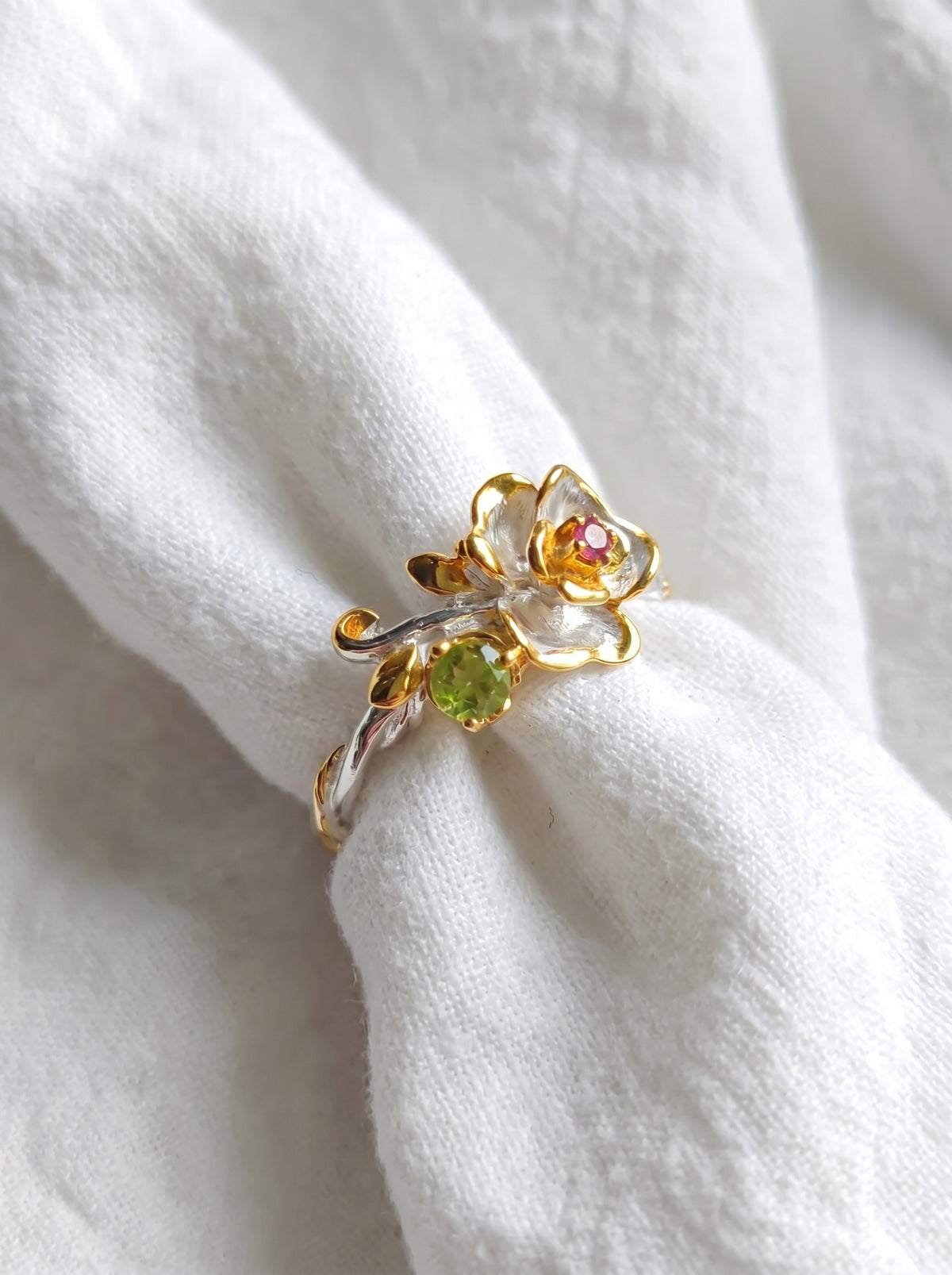 925 silver flower tourmaline ring