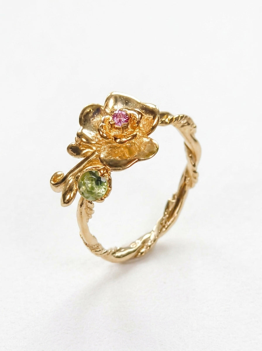 925 silver flower tourmaline ring