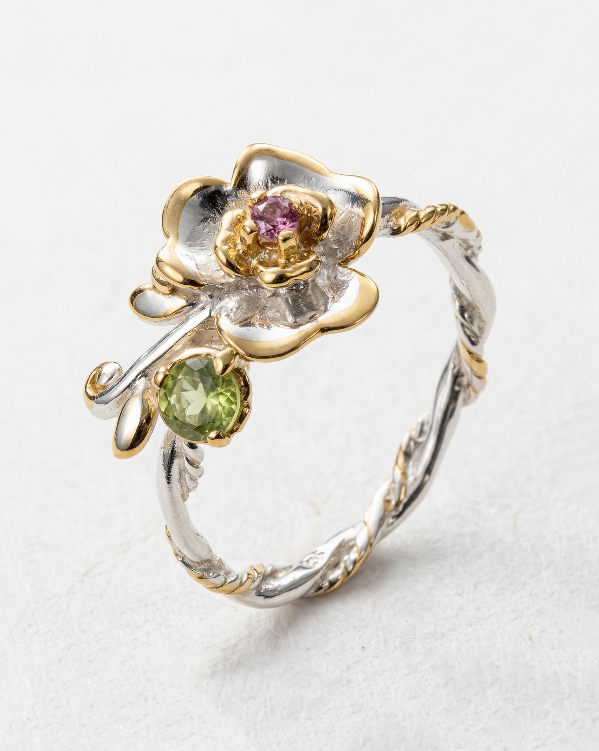 925 silver flower tourmaline ring