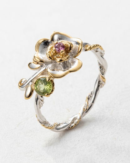 925 silver flower tourmaline ring