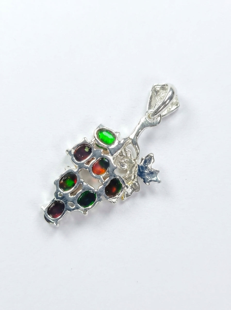 925 sterling silver grape black opal necklace, close-up detail