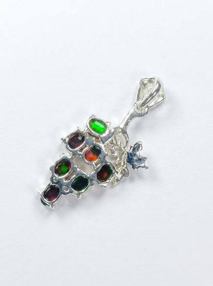 925 sterling silver grape black opal necklace, close-up detail