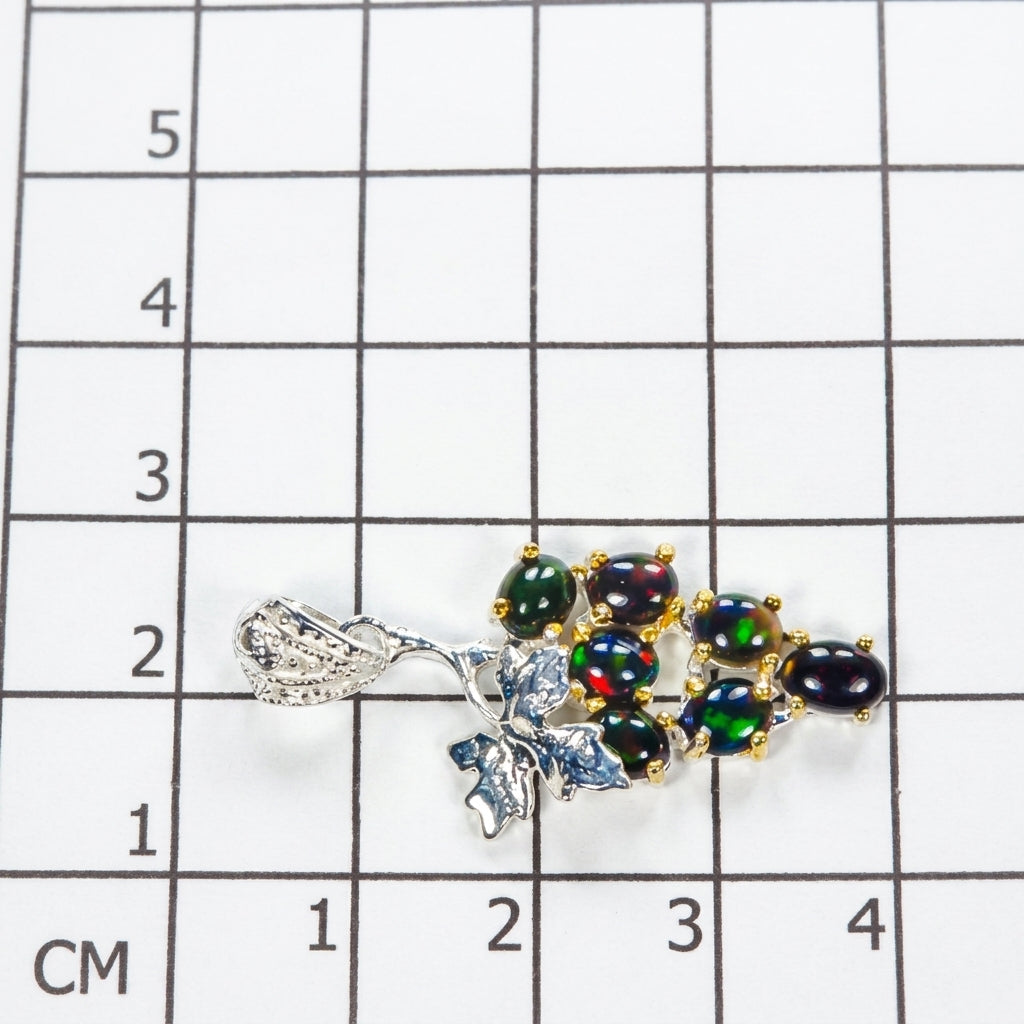 925 sterling silver grape black opal necklace, worn view