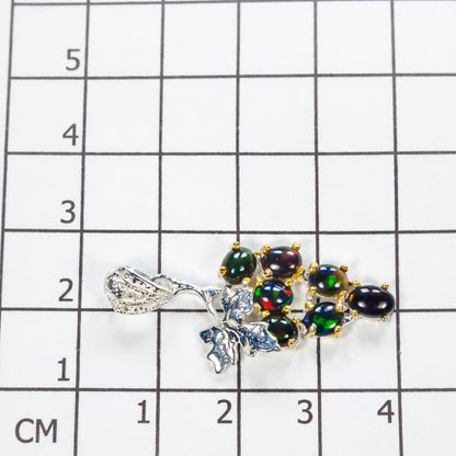 925 sterling silver grape black opal necklace, worn view