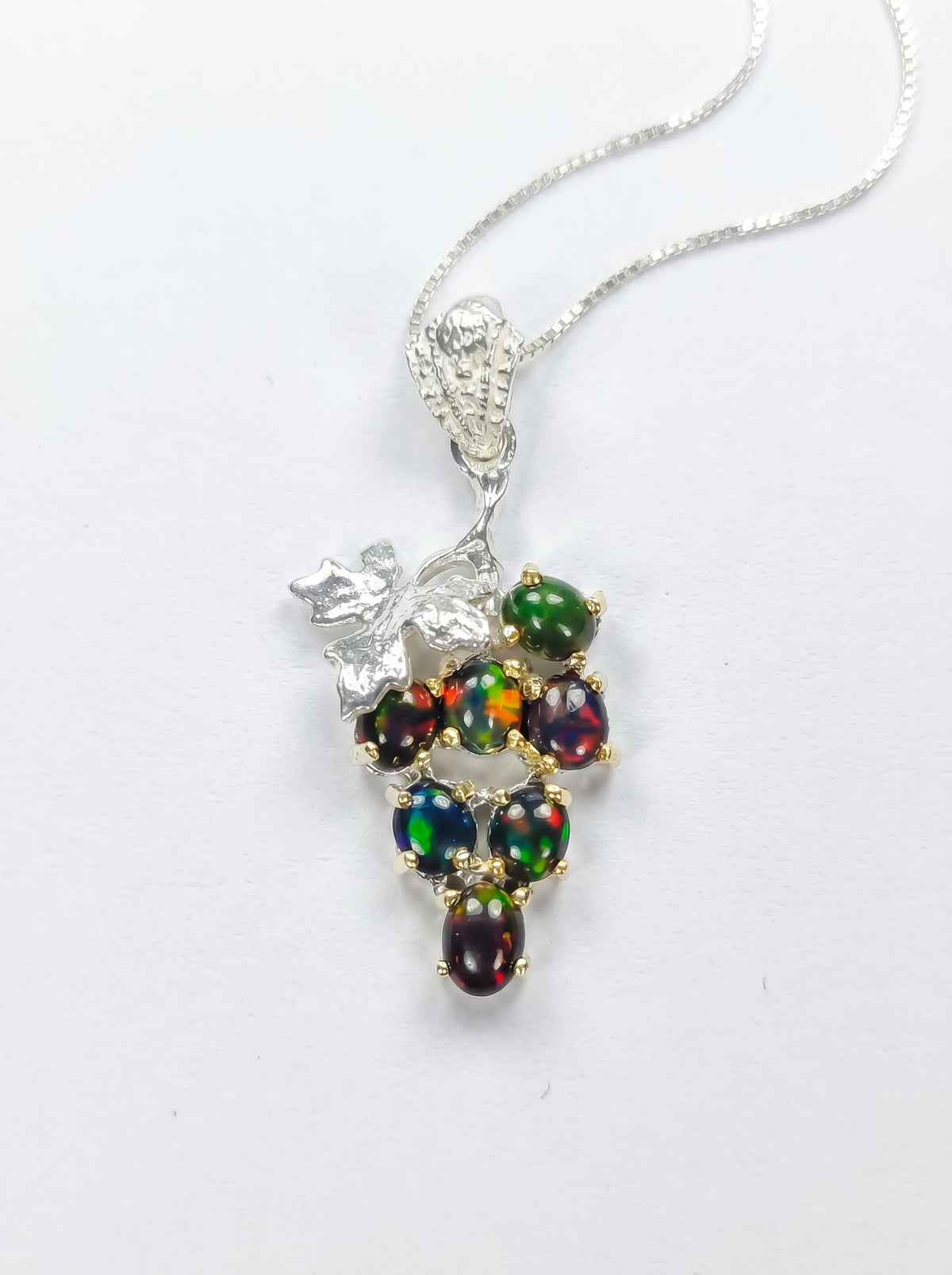 925 sterling silver grape black opal necklace, additional angle