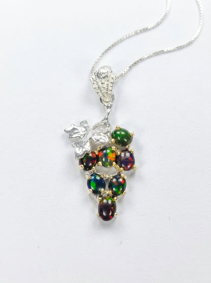 925 sterling silver grape black opal necklace, additional angle
