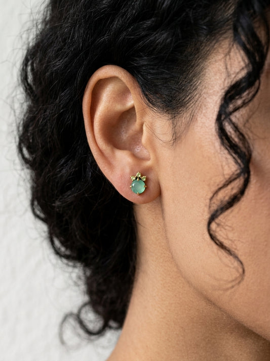 925 silver green onyx stud earrings, round gemstone dainty studs