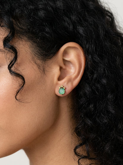 925 silver green onyx stud earrings, round gemstone dainty studs