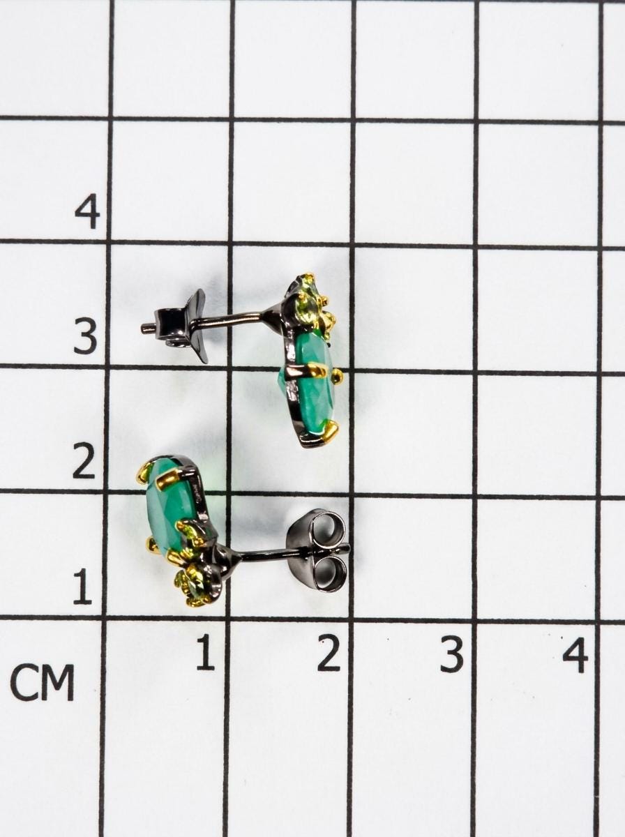 925 silver green onyx stud earrings, round gemstone dainty studs