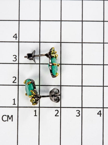 925 silver green onyx stud earrings, round gemstone dainty studs
