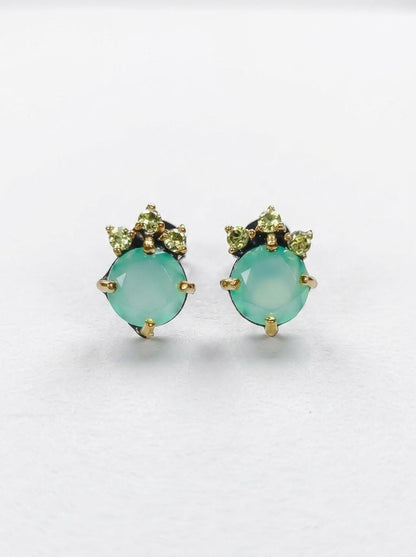 925 silver green onyx stud earrings, round gemstone dainty studs