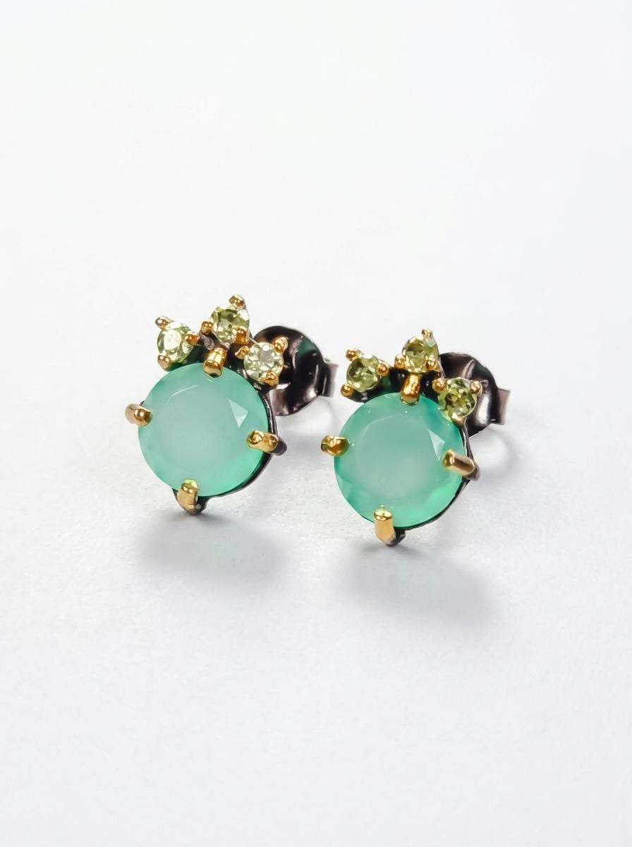 925 silver green onyx stud earrings, round gemstone dainty studs