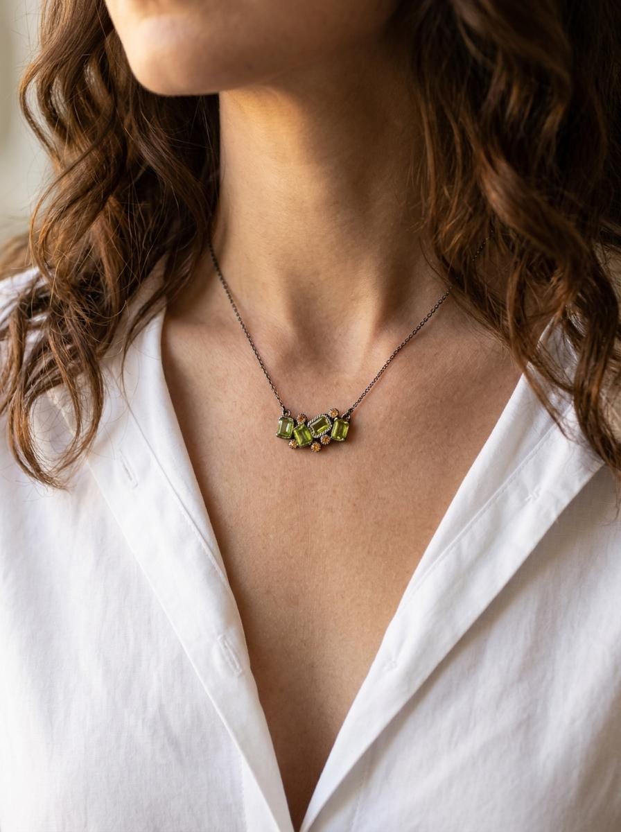 925 silver green peridot gemstone necklace, geometric handmade jewelry