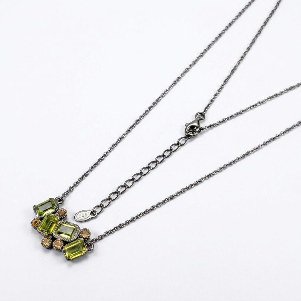 925 silver green peridot gemstone necklace, geometric handmade jewelry