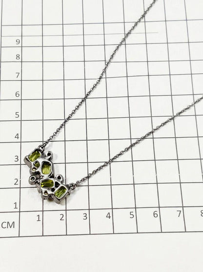 925 silver green peridot gemstone necklace, geometric handmade jewelry