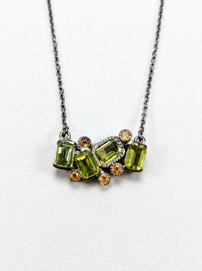 925 silver green peridot gemstone necklace, geometric handmade jewelry