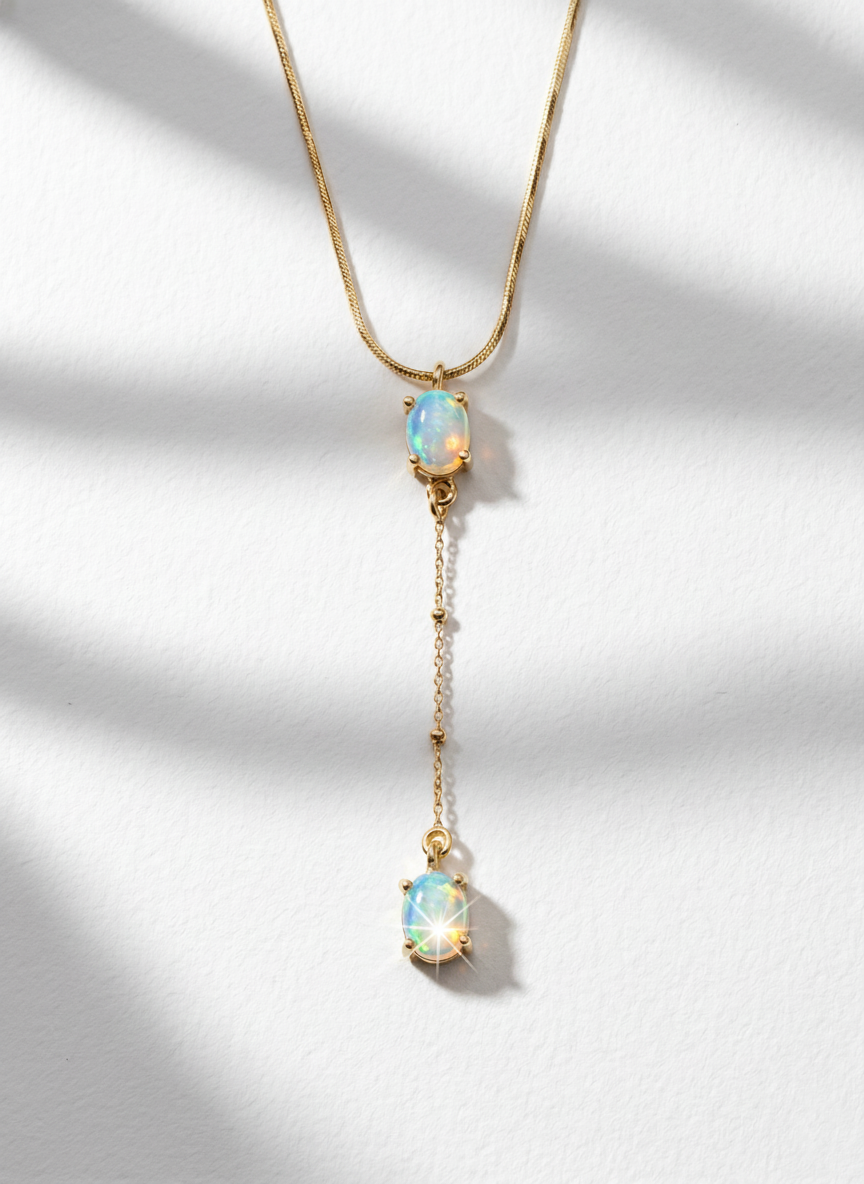 925 sterling silver lariat Y opal necklace, chain detail