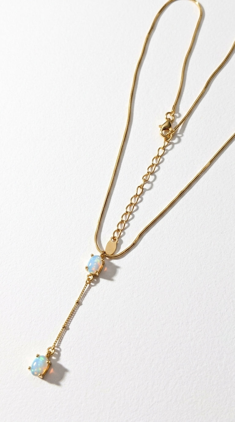 925 sterling silver lariat Y opal necklace, layered look