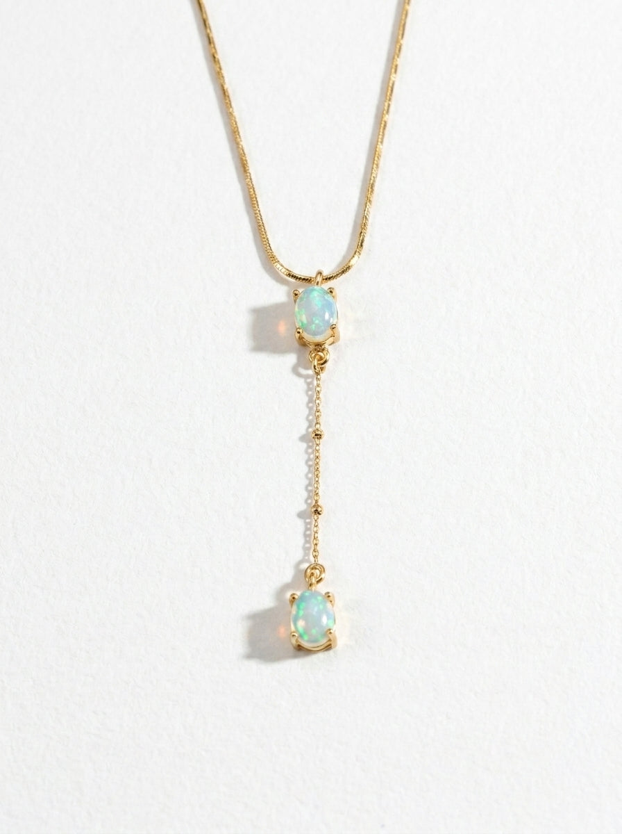925 sterling silver lariat Y opal necklace, back clasp detail