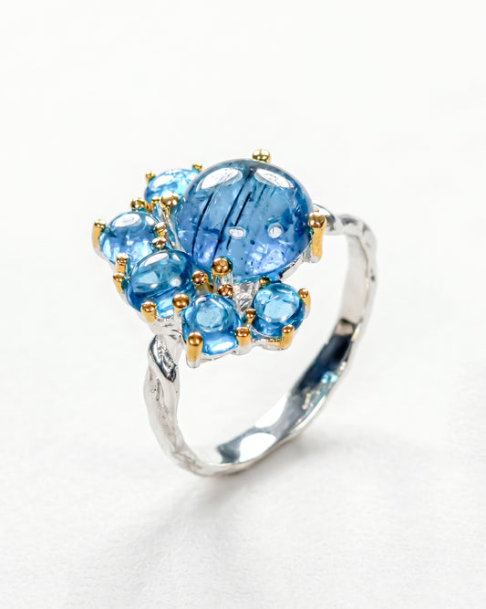 925 silver neon blue apatite cluster ring