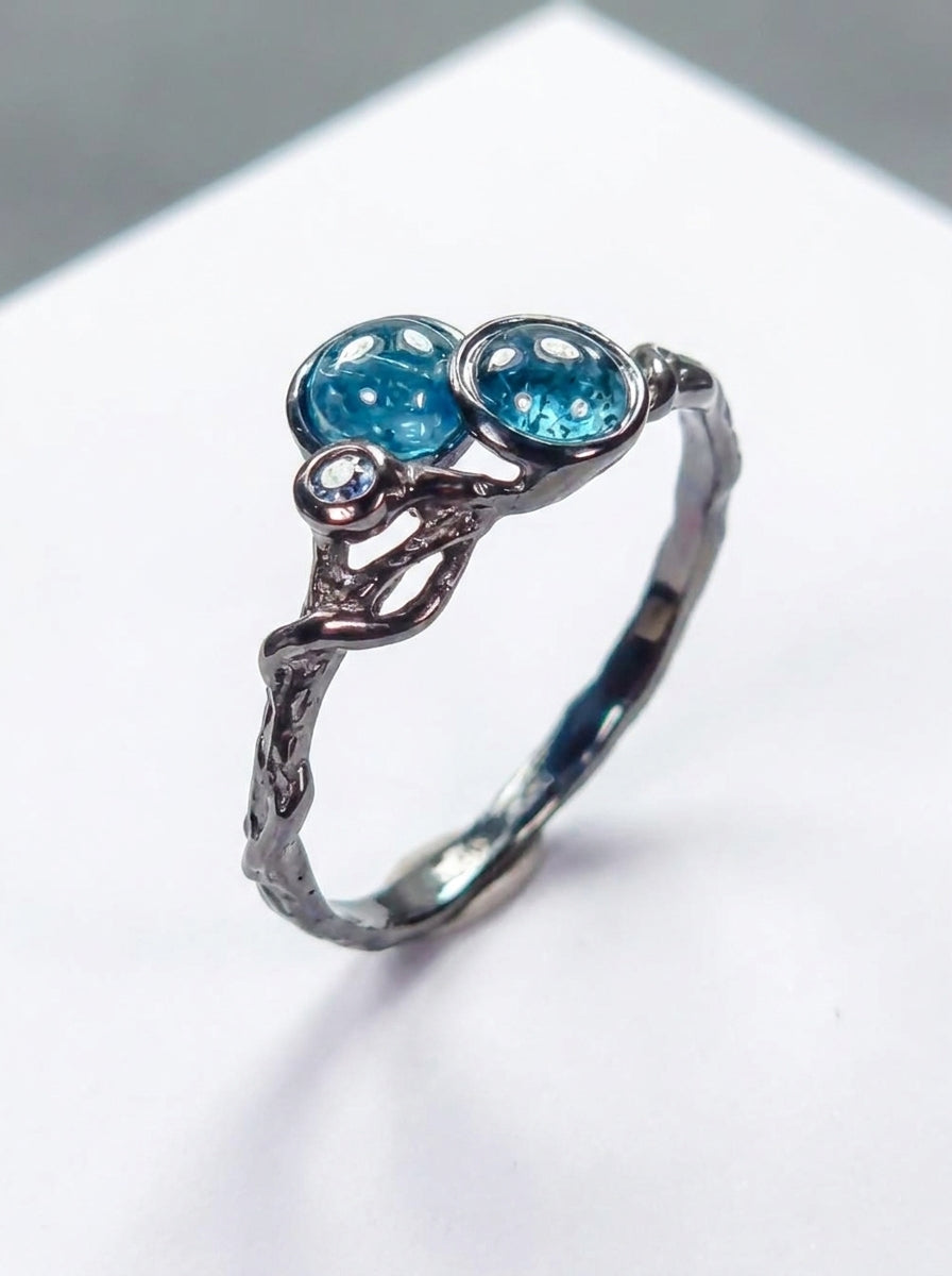 925 silver neon blue apatite dainty ring