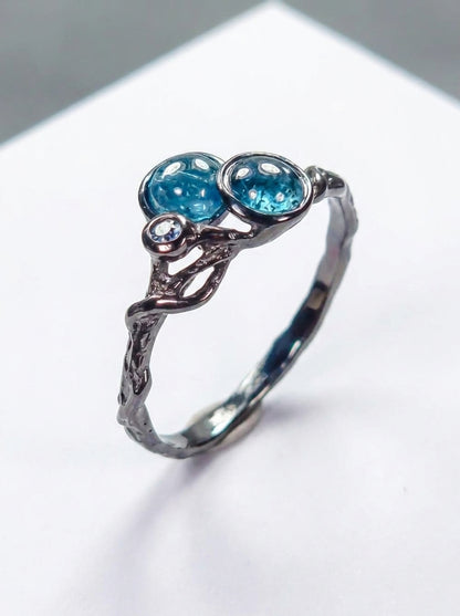 925 silver neon blue apatite dainty ring