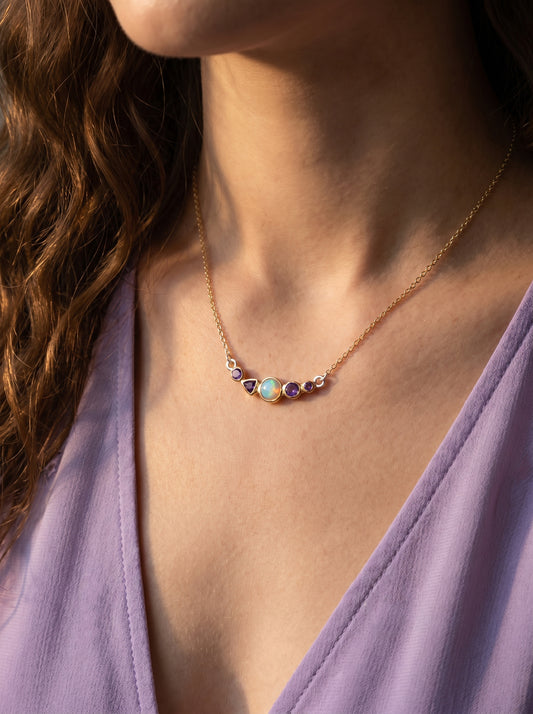 925 silver opal amethyst necklace