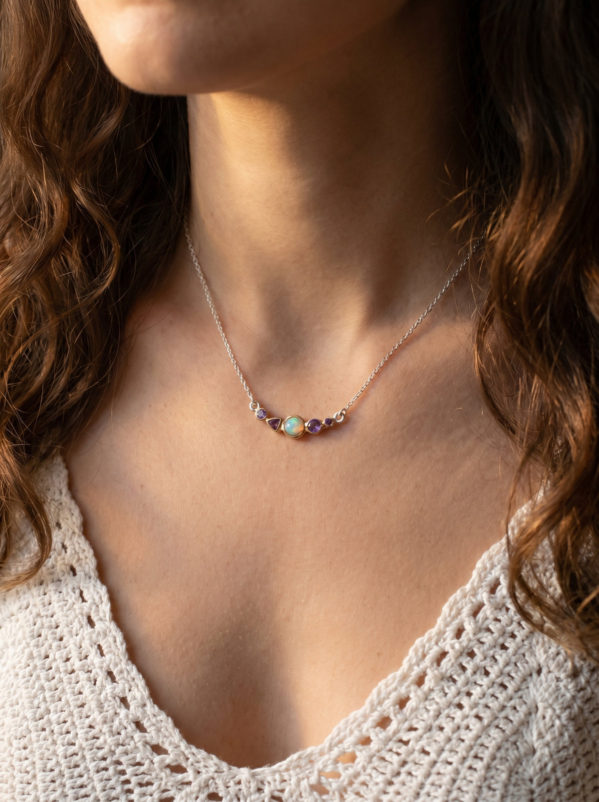 925 silver opal amethyst necklace