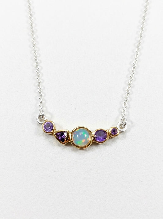 925 silver opal amethyst necklace
