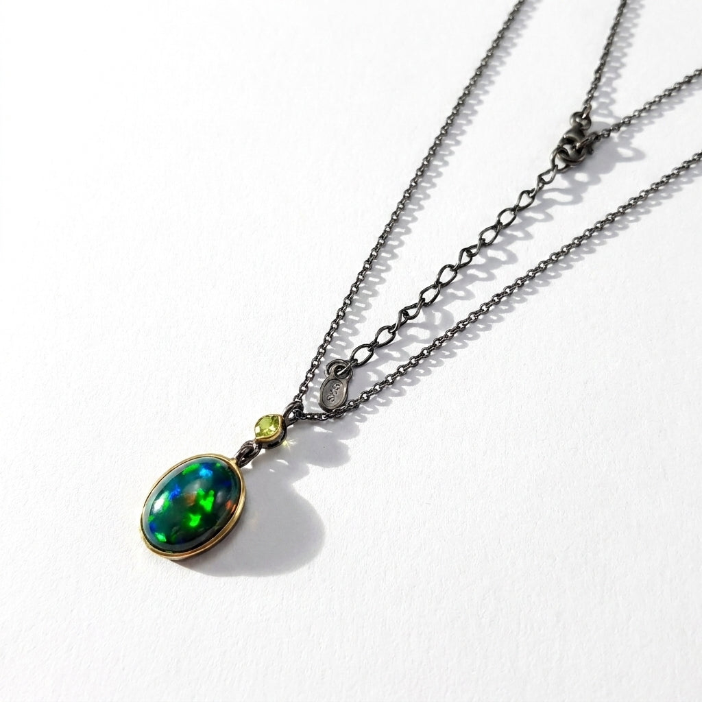 925 silver oval black opal necklace