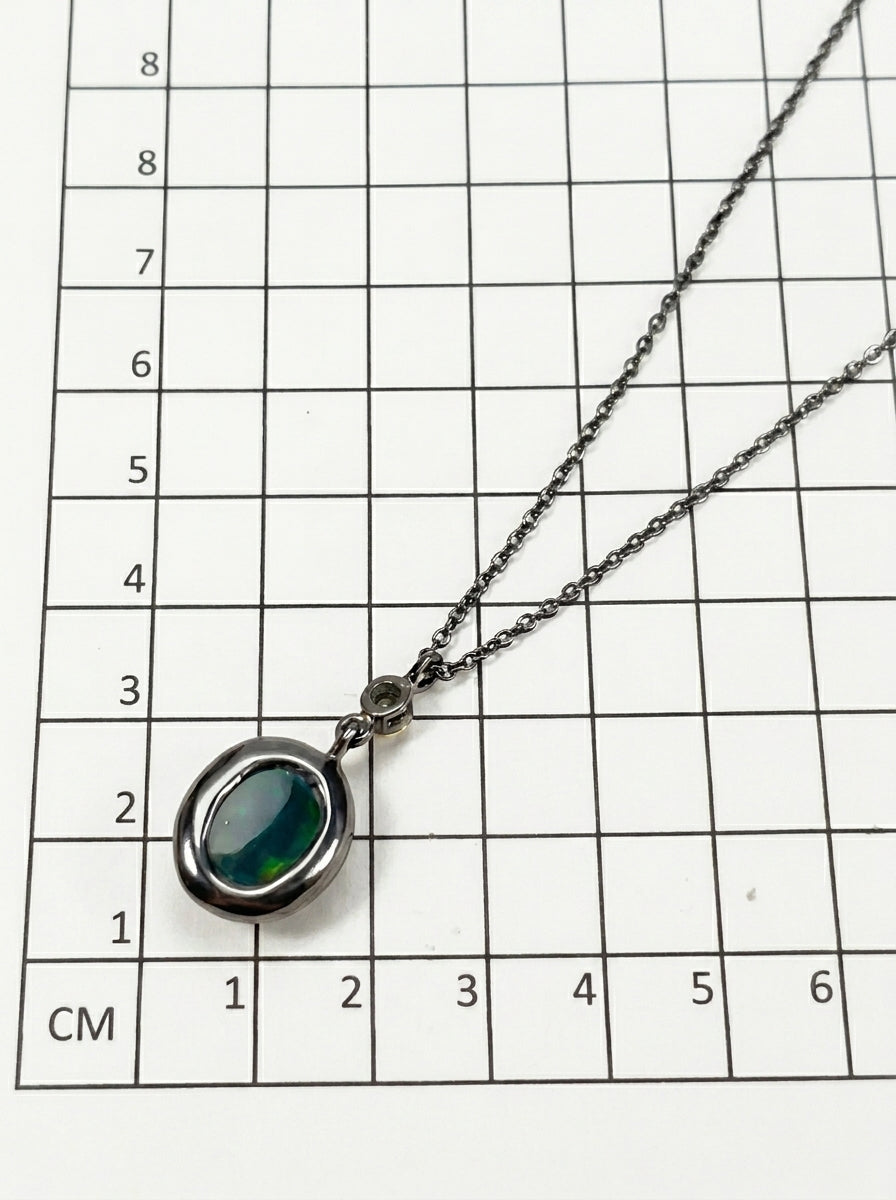 925 silver oval black opal necklace