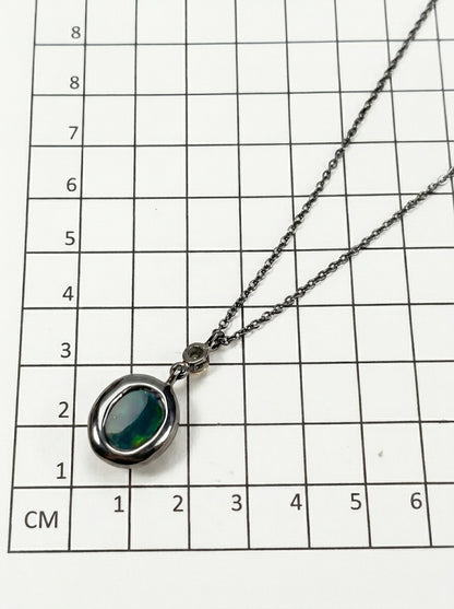 925 silver oval black opal necklace
