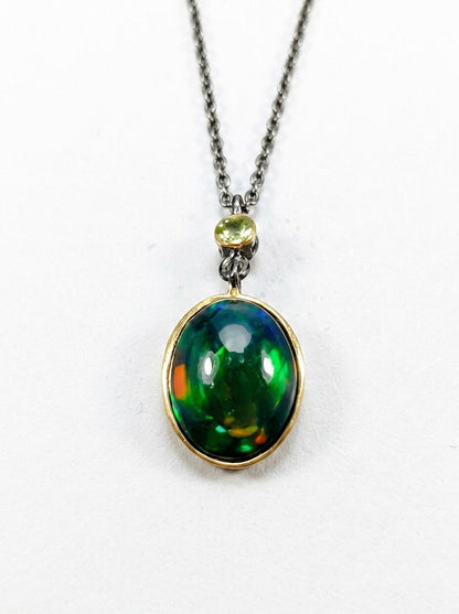 925 silver oval black opal necklace