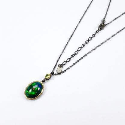 925 silver oval black opal necklace