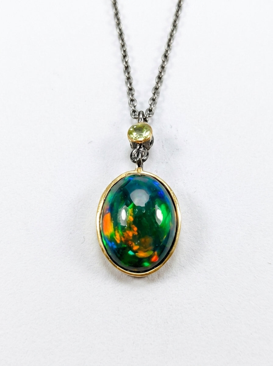 925 silver oval black opal necklace