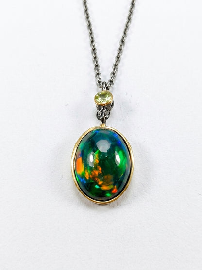 925 silver oval black opal necklace