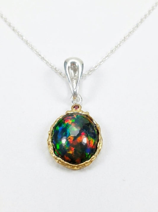 925 silver oval black opal necklace
