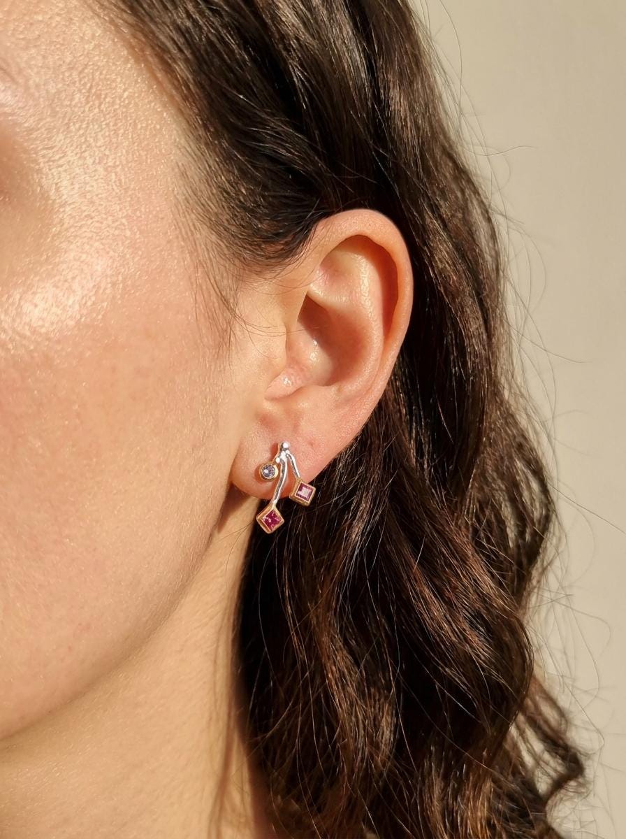 925 silver pink garnet stud earrings