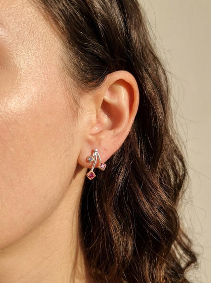 925 silver pink garnet stud earrings