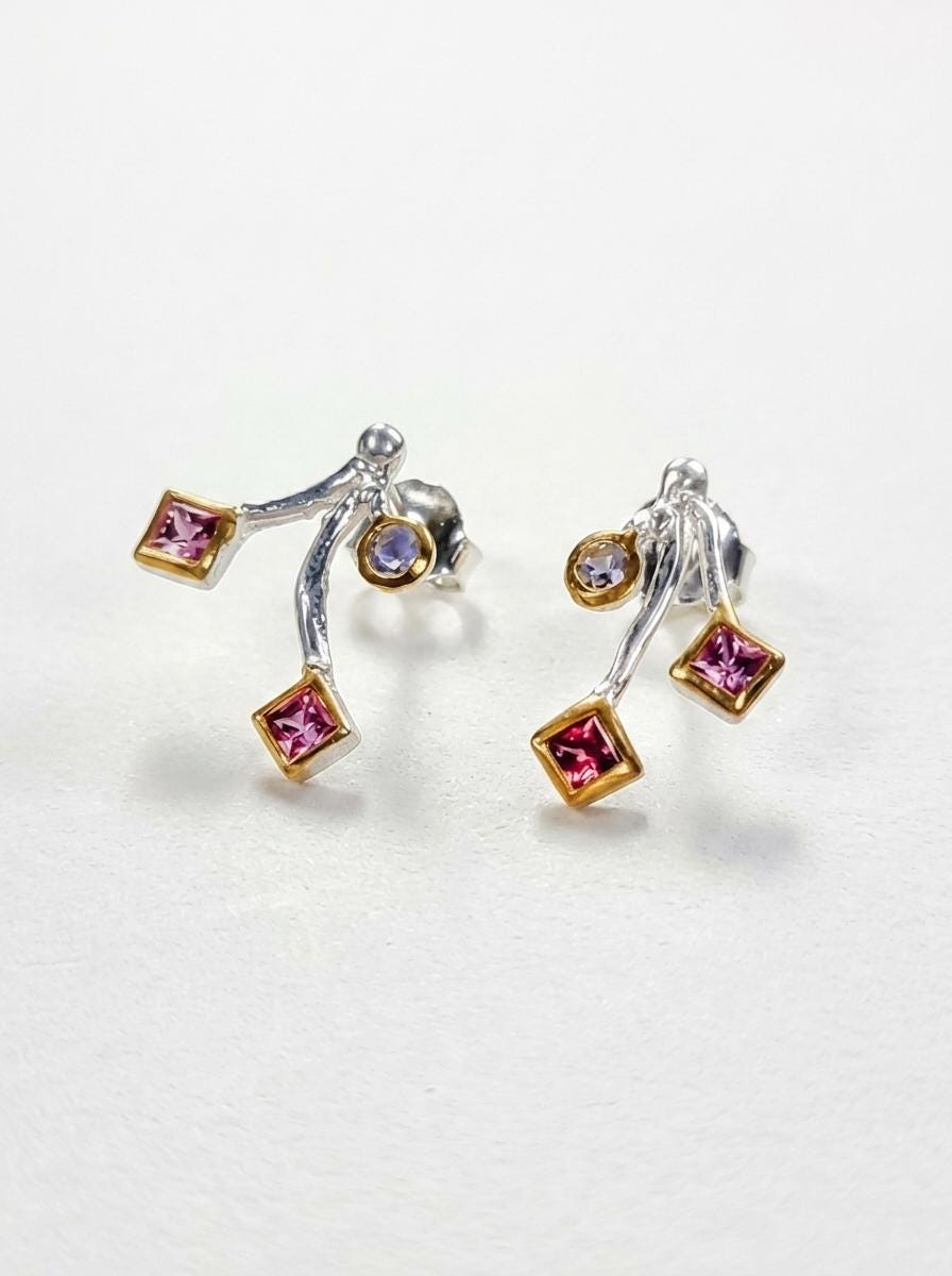 925 silver pink garnet stud earrings