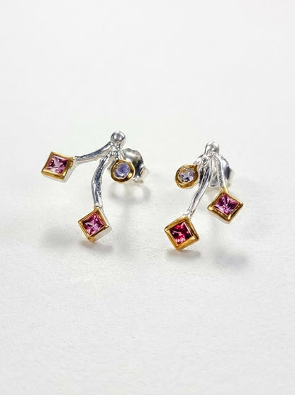 925 silver pink garnet stud earrings