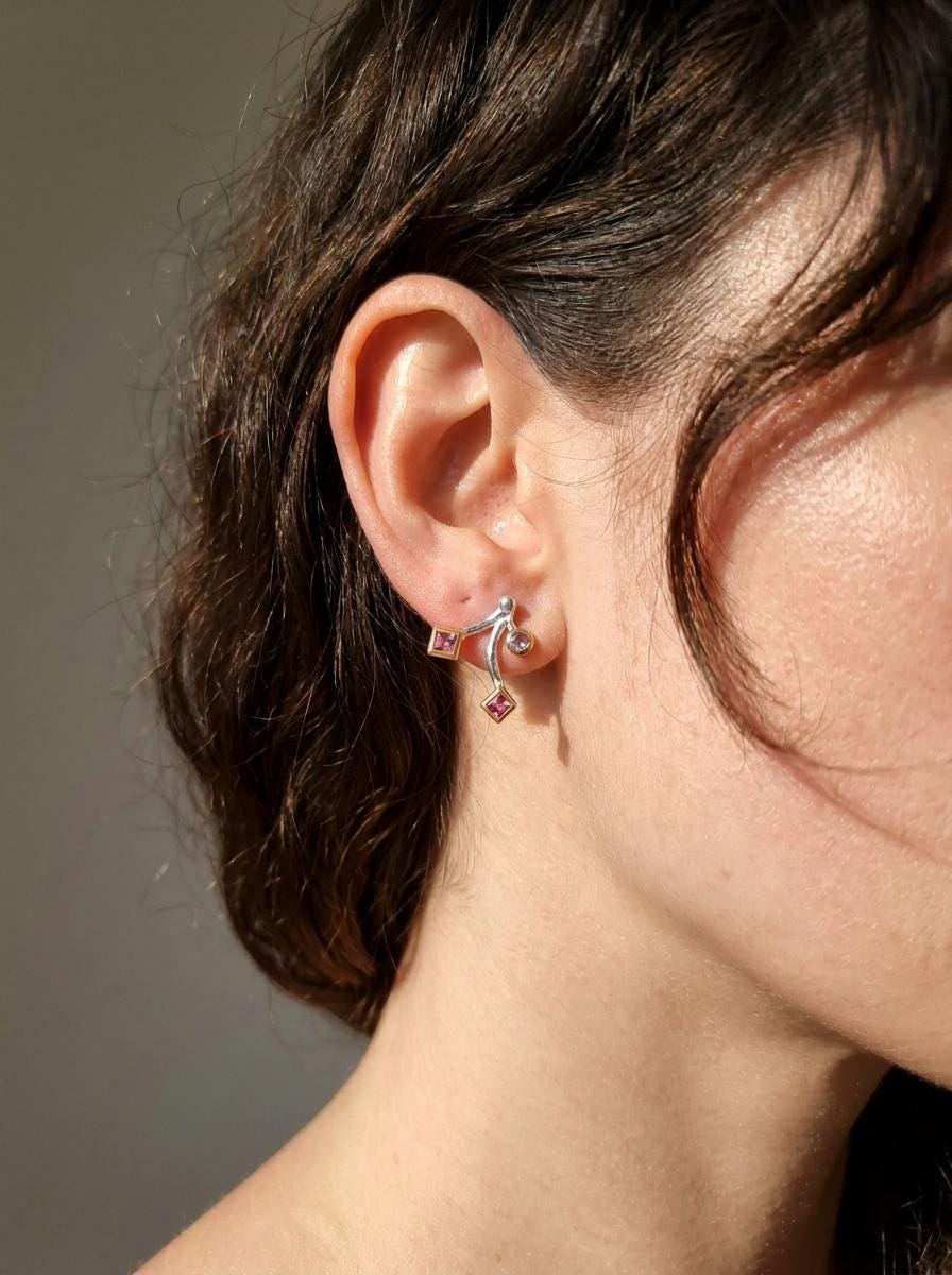 925 silver pink garnet stud earrings