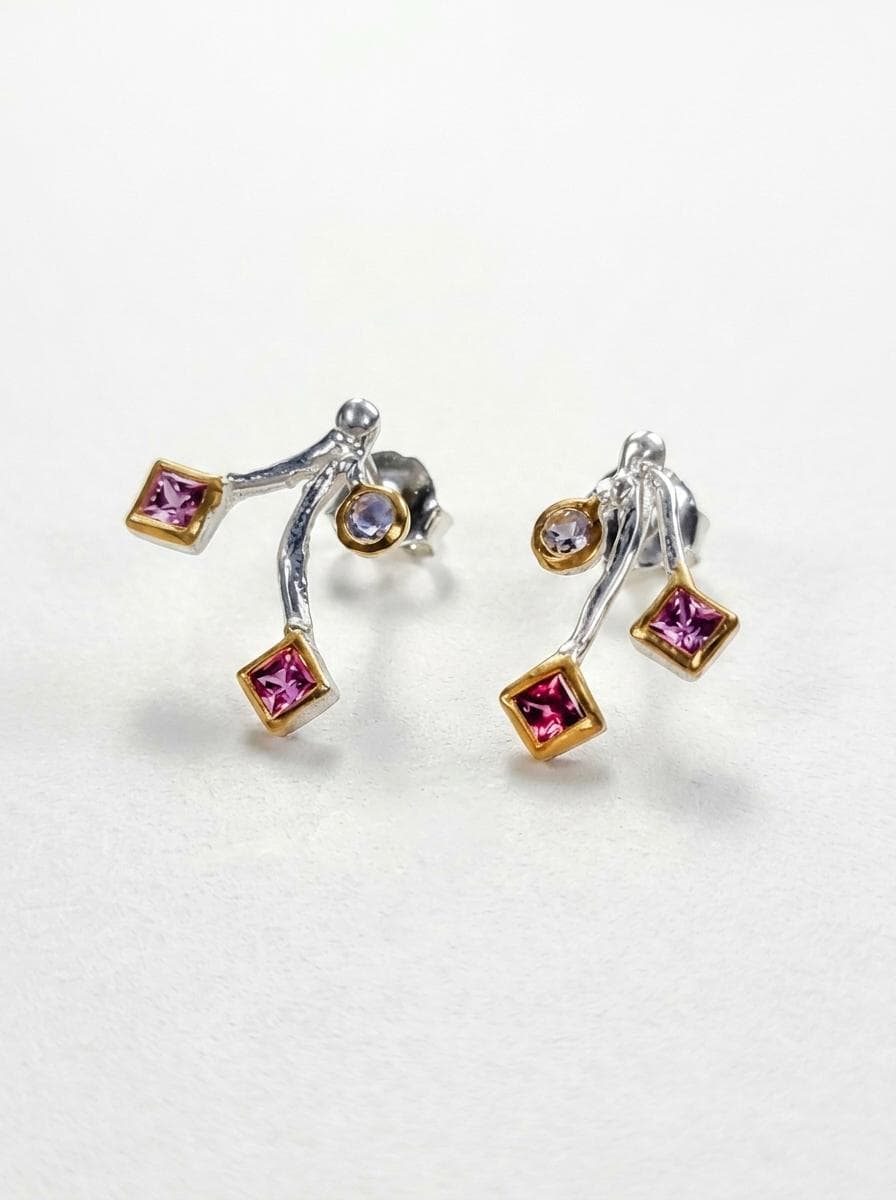 925 silver pink garnet stud earrings