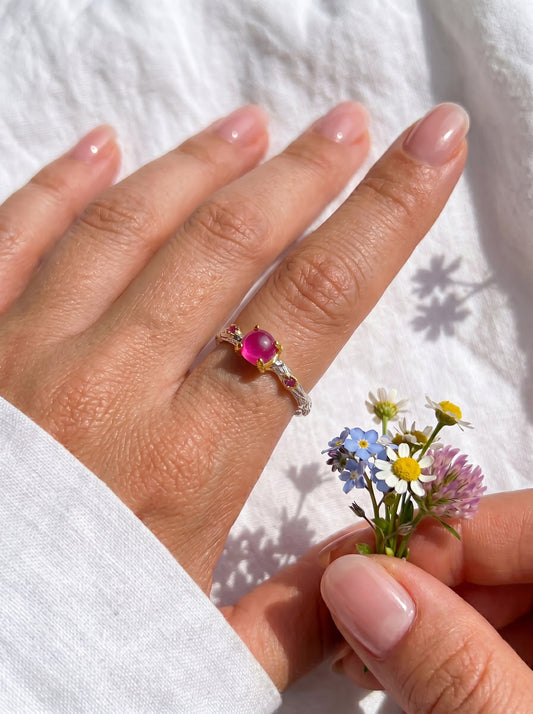 925 silver pink ruby dainty branch ring