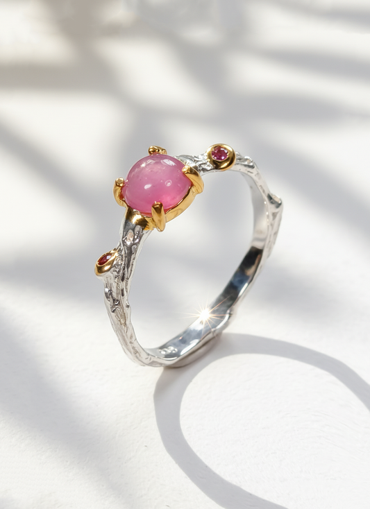 925 silver pink ruby dainty branch ring