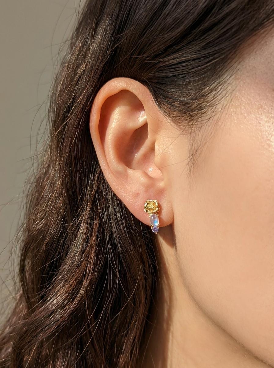 925 silver flower moonstone earrings