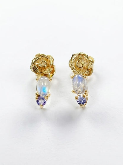 925 silver flower moonstone earrings