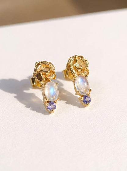 925 silver flower moonstone earrings