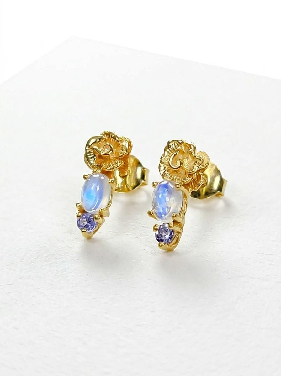 925 silver flower moonstone earrings