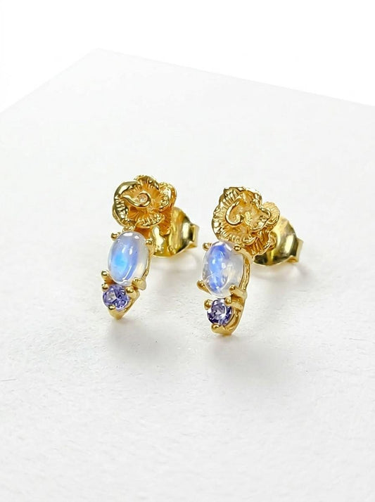 925 silver flower moonstone earrings